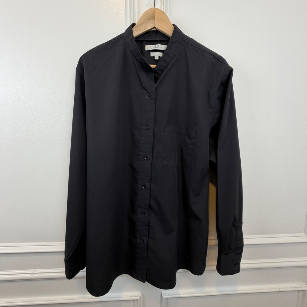 Foxcroft for Appleseed's Black Mandarin Collar Wrinkle Free Button Down Shirt 18